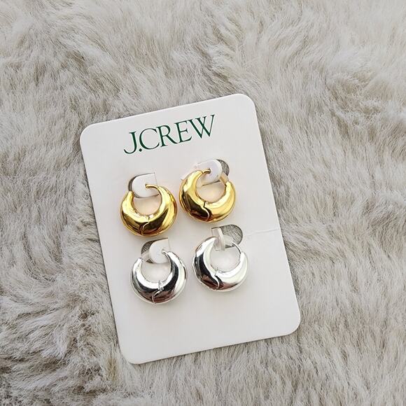 NEW J. Crew Gold and Silver Huggie Hoops Earrings Set Of Two - Picture 1 of 9